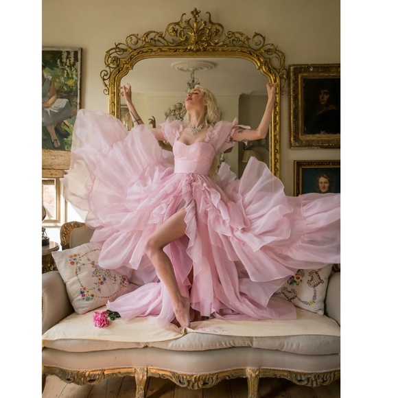 NWT Pink Mademoiselle Ruffle Layered Gown Maxi Dress Wedding Engagement Dress -L - Picture 13 of 17